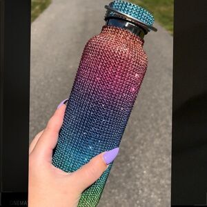 Rainbow Rhinestone Stainless Steel Insulated Water bottle with Detachable Chain